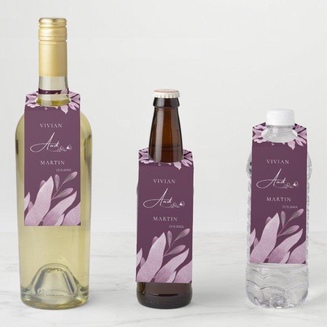 Elegant Burgundy Big leaf Wedding Bottle Tag (In Situ)