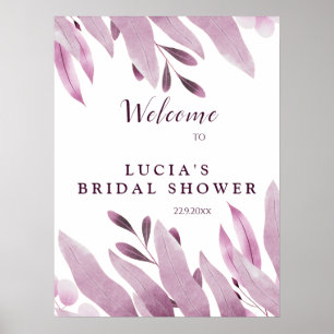 Elegant Burgundy Big Leaves Bridal Shower Welcome Poster