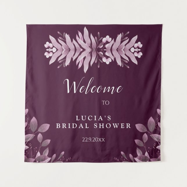 Elegant Burgundy Big Leaves Bridal Shower Welcome Tapestry (Front)