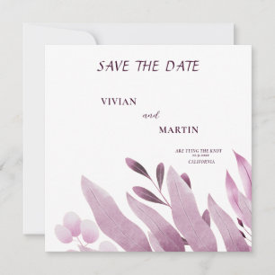 Elegant Burgundy Big Leaves Monogram Save The Date Invitation