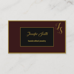 Elegant Burgundy Black Custom Monogram and Logo Business Card