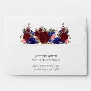 Elegant Burgundy Blue Floral Wedding Budget Envelope