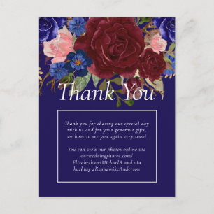 Elegant Burgundy Blue Floral Wedding Budget Postcard