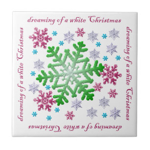 Elegant Burgundy Blue Green & Silver Snowflakes Tile