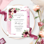 Elegant Burgundy Blush and Berry Floral Wedding Invitation<br><div class="desc">Delight your family and friends with this beautiful wedding invitation with delicate watercolor stains cascading behind invitation details and exquisite watercolor floral details in a beautiful blend of burgundy, berry, pink and blush hues. Ability to change "together with their parents" to "together with their families", "together with great joy" or...</div>