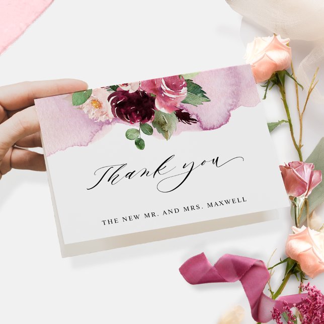 Elegant Burgundy Blush and Pink Floral Folded Thank You Card (Creator Uploaded)