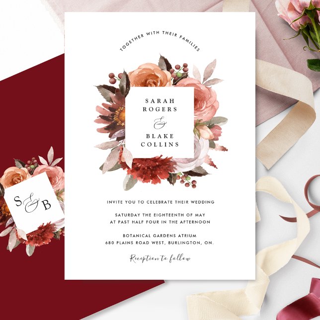 Elegant Burgundy, Blush and Pink Floral Wedding Invitation (Creator Uploaded)