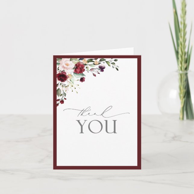Elegant Burgundy Blush Calligraphy Thank You Card (Front)