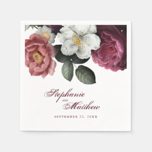 Elegant Burgundy Blush Floral Botanical Wedding Napkin