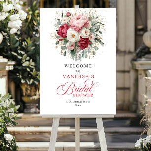 Elegant Burgundy Blush Floral Bridal Shower Welcom Poster