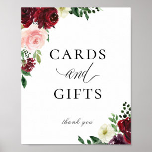 Elegant Burgundy Blush Floral Cards Gifts Sign