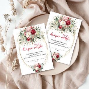 Elegant Burgundy Blush Floral Diaper Raffle Card