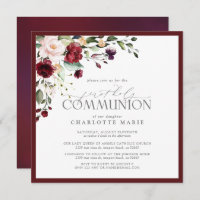 Elegant Burgundy Blush Floral First Holy Communion