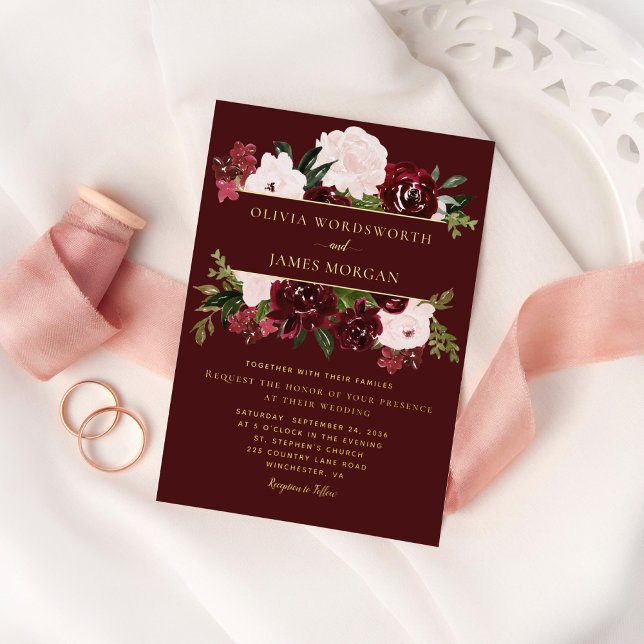 Elegant Burgundy Blush Floral Gold Foil Wedding (Creator Uploaded)