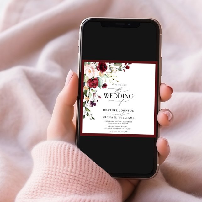 Elegant Burgundy Blush Floral Watercolor Photo Invitation (Creator Uploaded)
