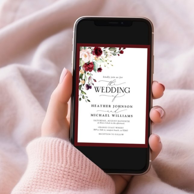 Elegant Burgundy Blush Floral Watercolor Script Invitation (Creator Uploaded)