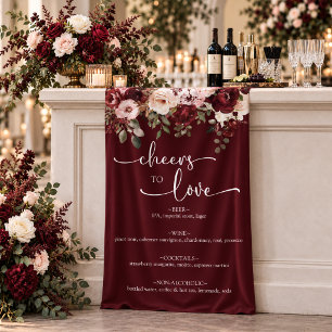 Elegant Burgundy Blush Floral Wedding Bar Menu Banner
