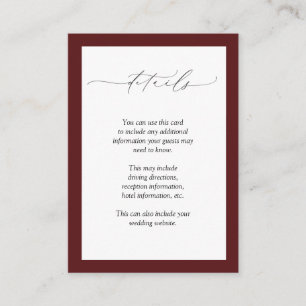 Elegant Burgundy Blush Floral Wedding Details Enclosure Card