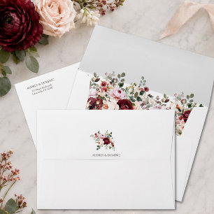 Elegant Burgundy Blush Floral Wedding Envelope