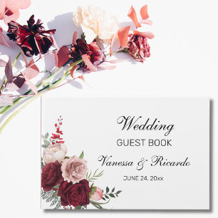 Elegant Burgundy Blush Floral Wedding Guest Book