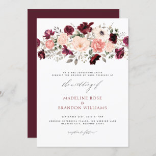 Elegant Burgundy Blush Floral Wedding Invitation
