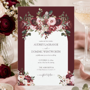 Elegant Burgundy Blush Floral Wedding Invitation