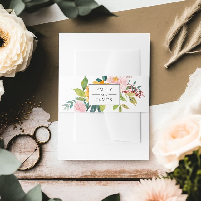 Elegant Burgundy Blush Floral Wedding Monogram Invitation Belly Band (Creator Uploaded)