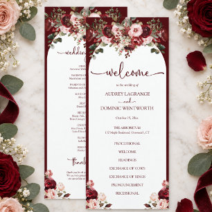 Elegant Burgundy Blush Floral Wedding Programme