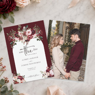 Elegant Burgundy Blush Floral Wedding Save The Date