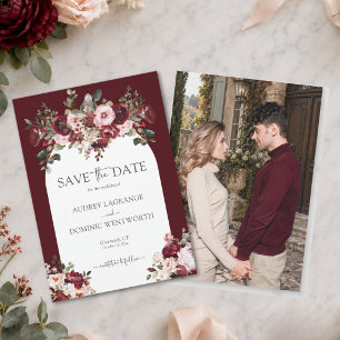 Elegant Burgundy Blush Floral Wedding Save The Date