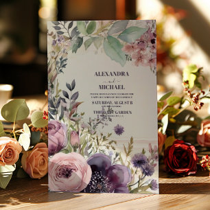 Elegant Burgundy Blush Flowers Wedding Invitation