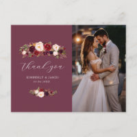 Elegant burgundy & blush flowers wedding thank you