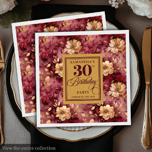Elegant Burgundy Blush Gold 30th Birthday Decor Napkin
