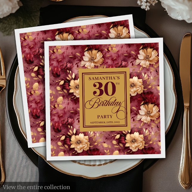 Elegant Burgundy Blush Gold 30th Birthday Decor Napkin (Elegant Burgundy Blush Gold 30th Birthday Decor Napkins)