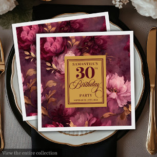 Elegant Burgundy Blush Gold Boho 30th Birthday  Napkin