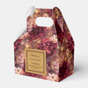Elegant Burgundy Blush Gold Boho Wedding Favor Box