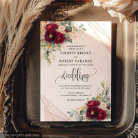 Elegant burgundy blush gold roses wedding invite