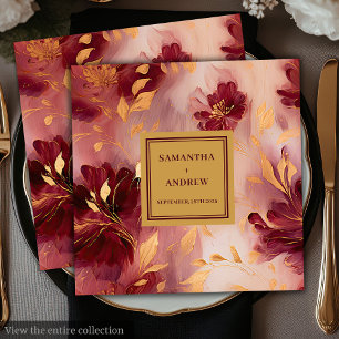 Elegant Burgundy Blush Gold Wedding Paper Napkins