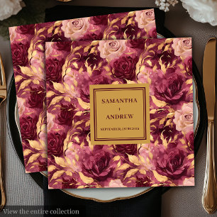 Elegant Burgundy Blush Gold Wedding Paper Napkins