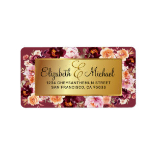 Elegant Burgundy Blush &Golden Foil Return Address Label