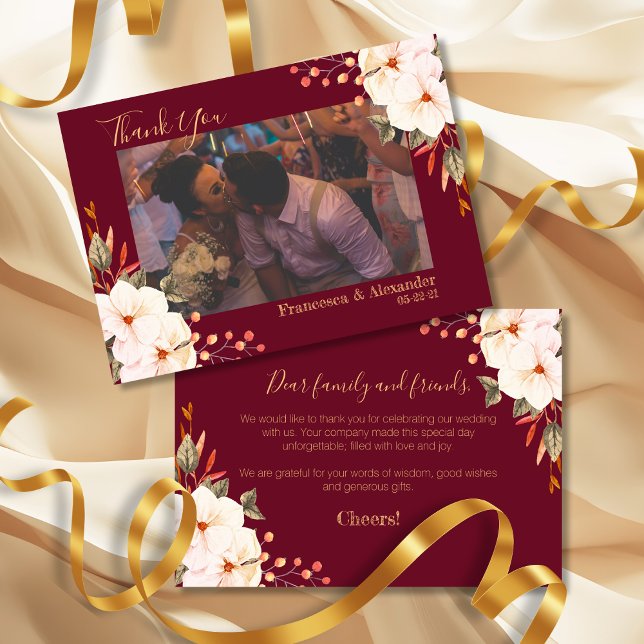 Elegant Burgundy Blush Orange Floral Thank You Card (Creator Uploaded)