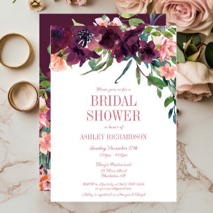 Elegant Burgundy Blush Pink Floral Bridal Shower Invitation