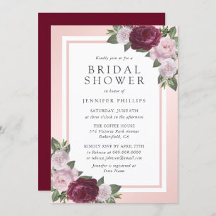 Elegant Burgundy Blush Pink Floral Bridal Shower Invitation