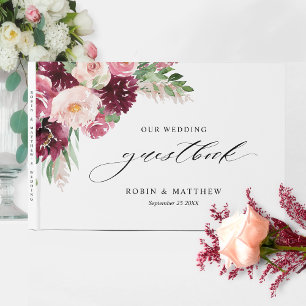 Elegant Burgundy Blush Pink Floral Wedding /other  Guest Book