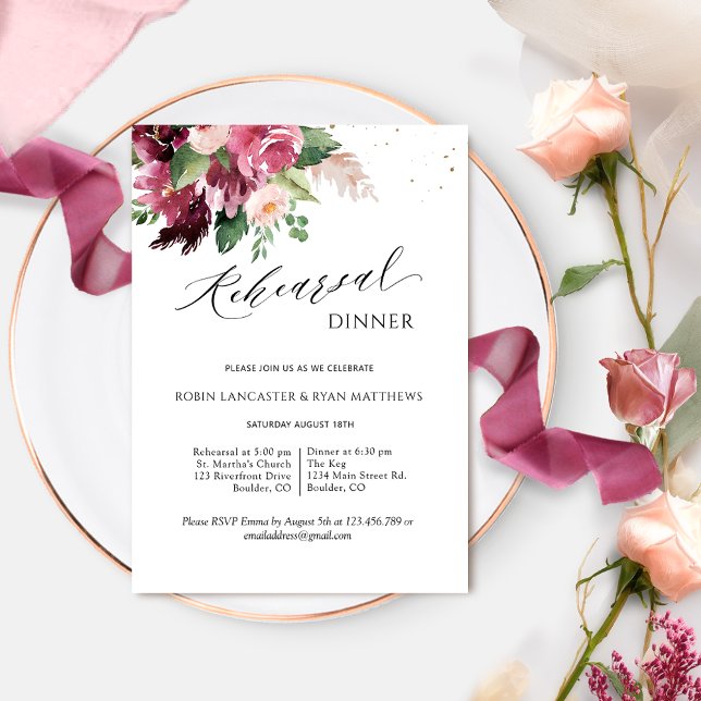 Elegant Burgundy Blush Pink Rehearsal Dinner  Invitation (Creator Uploaded)