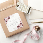 Elegant Burgundy Blush Pink Roses Floral Wedding Square Sticker<br><div class="desc">This Wedding Square Sticker is a stunning way to add a touch of beauty and sophistication to your wedding favours or other decor items. The combination of the rich burgundy and soft dusty pink tones, along with the delicate textures of the pampas grass, creates a captivating and eye-catching design. The...</div>