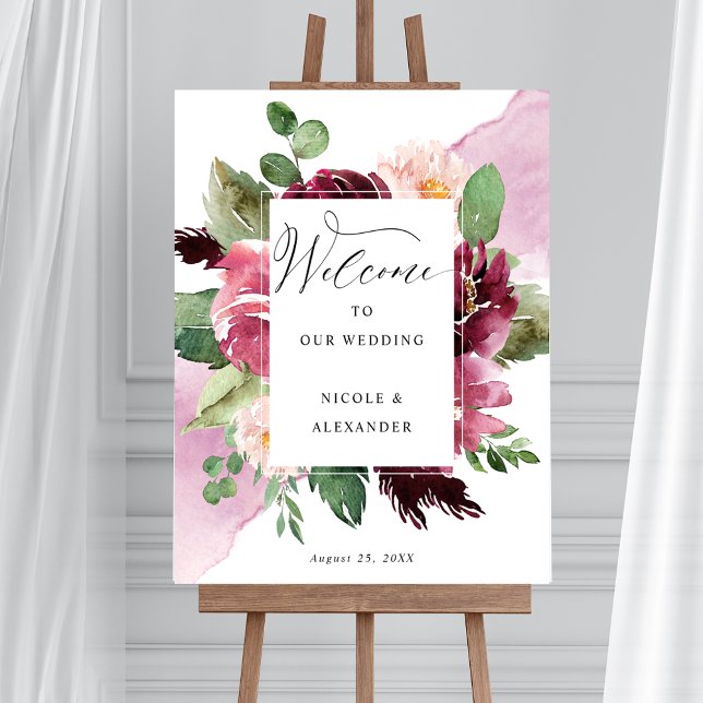 Elegant Burgundy Blush Pink Wedding Welcome Sign  (Creator Uploaded)
