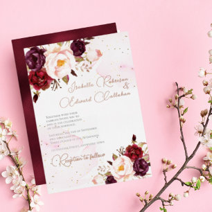 Elegant Burgundy & Blush Roses Wedding Foil Invita