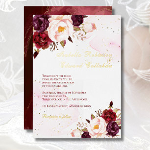 Elegant Burgundy & Blush Roses Wedding Gold Foil