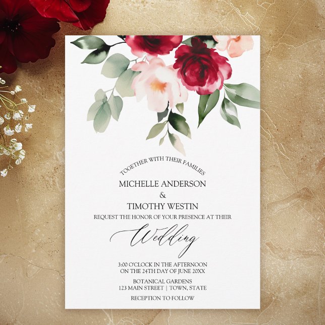 Elegant Burgundy Blush Watercolor Floral Announcement (Creator Uploaded)